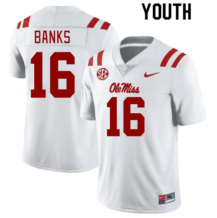 Youth #16 Yam Banks Ole Miss Rebels College Football Jerseys Stitched-White